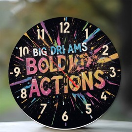 10-Inch Silent Wooden Wall Clock, " Motivational Clock Big Dreams Bold Actions Inspirational Wall Decor ” Silent Non-Ticking Clock, Battery Operated (AA Batteries Not Included), Artistic Home Decor
