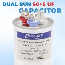 COOLWAY 50/5 uF 50+5 MFD ± 5% 370 V o 440 V Dual Run Start AC Capacitor para arranque de motor o bomba de calor, condensador, bomba de piscina