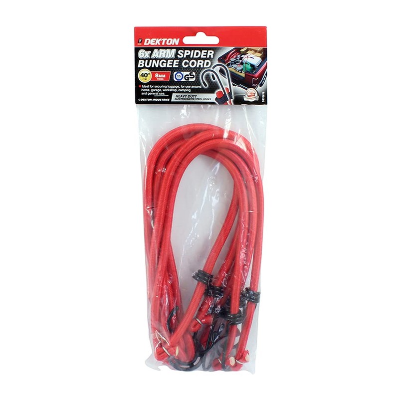 DEKTON DT70676 Spider Hook Bungee Cords, Black/Red, 40-inch x 8