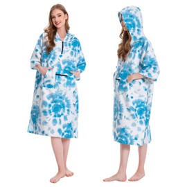 OLAOLA Changing Robe Towel Poncho, Adult Surf Poncho Towel with Hood and Pocket, Oversized Soft Absorbent Quick Dry Swim Beach Towel for Women Men, Tie-Dye