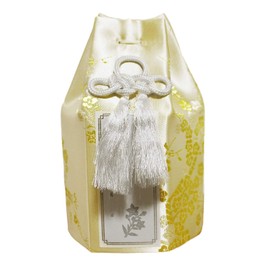 Buddhist Urn, 2.5 inch, Plum, Yellow, Cover Bag Only, Includes Kaimyo Seal, Memorial Urn Cover, Silk Bone, Includes Kaimyo Seal