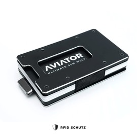 Aviator Slim Wallet Obsidian Black Slide - Minimalism Wallet for Men and Women - Card Case with Coin Compartment and Cash Strap - RFID - Made in Germany - Aluminium - Design Award, Obsidian Black,