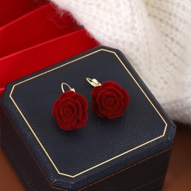 Boho Red Rose Flower Earrings for Women Vintage Statement Exaggerated Floral Stud Earrings for Woman Trend Dainty Jewelry (545-red rose earrings)