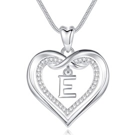 Vito Initial Necklace for Women, Double Heart Cubic Zirconia Letter Pendant, Dainty Alphabet E Necklaces Mother's Day Jewelry Gift for Mom Sister Daughter, 20" +18"