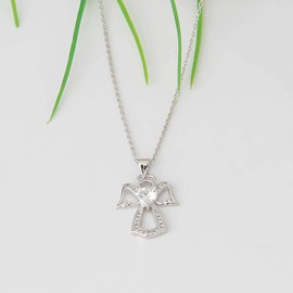 WUSUANED Guardian Angel Pendant Necklace Zircon Heart Jewelry for Women