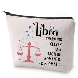 BLUPARK Zodiac Sign Cosmetic Bag Horoscope Makeup Bag 12 Constellation Birthday Gift for Astrology Lover (Libra)