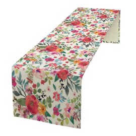 Houselerax Wildflower Table Runner ，Spring Watercolor Floral Botanical Kitchen Dining Table Decor Flower Butterfly Table Cover for Wedding Indoor Outdoor, 13 x 36 Inch