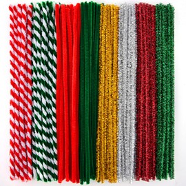 Hapeper 200 Pieces Christmas Pipe Cleaners Glitter Chenille Stems for Arts Crafts Projects Supplies, 8 Colors