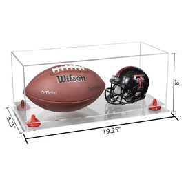 Better Display Cases Acrylic Full Size Football and Mini Helmet Display Case with Clear Case, Red Risers and Clear Base 19.25" x 8.25" x 8" (B47/A103)
