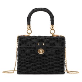 LHHMZ Women Handwoven Rattan Square Tote Straw Basket Bag Ladies Summer Beach Bag Wicker Shoulder Bag