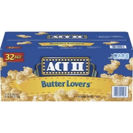 ACT II Butter Lovers Microwave Popcorn 2.75 oz 32 Pack Movie Night Snack.