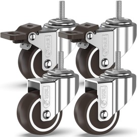 GBL 2" Heavy Duty Caster Wheels with 2 Brakes + Bolts - up to 440Lbs - Set of 4 No Floor Marks Silent Castor for Furniture - Rubbered Trolley or Pallet Swivel Wheels