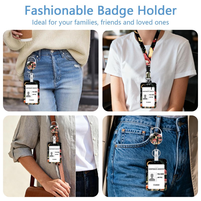 Fjdcslwx Mushroom Badge Holder Reel Lanyard,ID Card Badge Holder Retractable