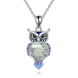 YAFEINI Moonstone Owl Necklace Gifts Sterling Silver Filigree Owl Pendant Necklace Jewellery for Women and Girls, Sterling Silver