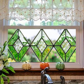 HOMETITUTE Green Stained Glass Window Film 39.3x17.7 Inch Static Cling Window Privacy Film Decorative Windows Cling for Bathroom Kitchen Front Door Anti UV No Glue Glass Covering for Home