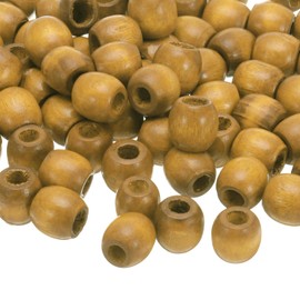 sourcing map 200 Pcs Large Hole Wooden Beads Hair Braid Beads, Unfinished Natural Barrel Wood Spacer Beads for Crafts Hair DIY Macrame Jewelry Making, Khaki (16 x 17mm, 7mm Hole)