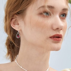 POPLYKE Red Rose Flower Teardrop Drop Dangle Earrings Sterling Silver Leverback Earrings Birthday Gift for Women