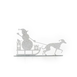 Whippet Greyhound Pulling Snowman on Sledge Silhouette Ornament - Handmade Festive Decoration - Unique Christmas Decor for Dog lovers (Silver, Sledge)