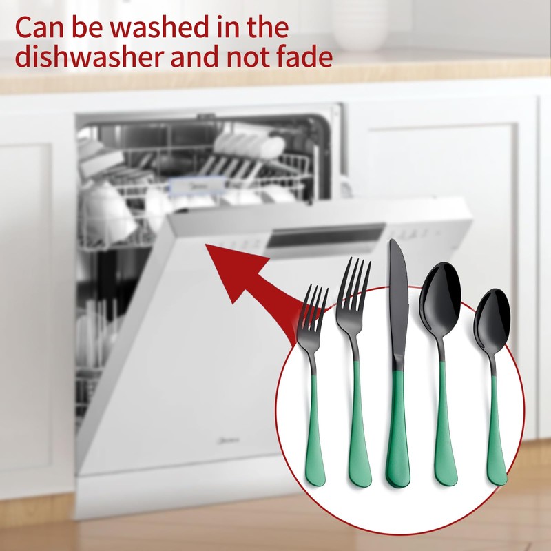 Onlycooker 20-Piece Green Silverware Set - 18/0 Stainless Steel, Black