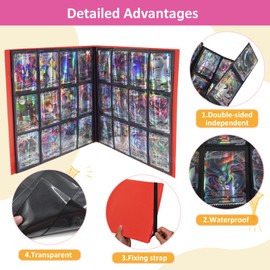 Cyiecw 12-Pocket Trading Card Albums - 480 Pockets Trading Card Album Binder Holder, Waterproof Collection Trading Card Albums for Loading Slot Trading Card Album Folder, Good for Collectors (Red)