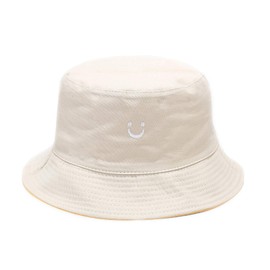 Unisex 100% Cotton Packable Bucket Hat Sun Hat Unisex Beach Cap for Men Women Kid, Smile Face Beige/Yellow, One Size