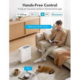 GoveeLife Smart Air Purifiers for Home Large Room, Air Purifiers for Pets with PM2.5 Sensor, Washable Pre-Filter for Pet Hair Lint, 24dB Large Air Purifier with App Control