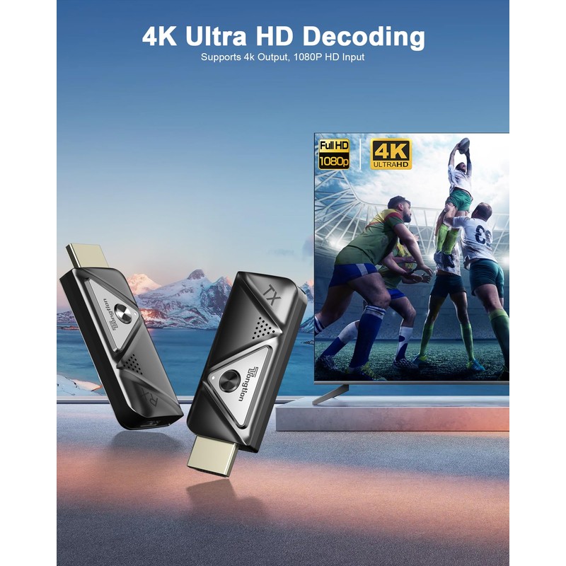 Wireless HDMI Transmitter and Receiver, 4K Decode 1080P Portable Wireless