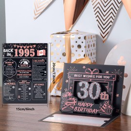 HOMANGA 30th Birthday Card, Back in 1995 Card with Envelope, 3D Pop Up 30th Bday Cards for Women, 30 Birthday Gifts for Mom, Wife, Sister, Rose Gold, 15x20cm