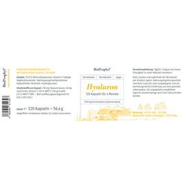 BioProphyl®Hyaluronsäure mit 250 mg Hyaluronsäure, Kupfer und Vitamin C für Knochen, Knorpel, Haut und Gelenke - 120 pflanzliche Kapseln für 4 Monate