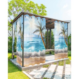 Tersuger 1 Panel Waterproof Outdoor Curtains 95 inches Long for Patio Seaside Tropical Palm Tree Indoor Outdoor Privacy Curtain Light Filter Grommet Drapes for Porch Cabana Pergola