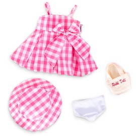 Rakki Dolli Doll Clothes Accessories 4 Pcs Set with Pink Checkered Princess Dresses Plaid Suspender Skirt & Hat & White Underwear & Fashion Canvas Handbag (Doll & Shoes Not Included) 046