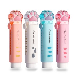 SGERUFZ 2pcs Cat Paw Eraser Cute Kawaii School Supplies Retractable Cartoon Eraser, multicoloured