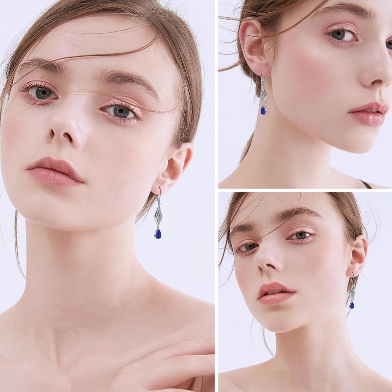 OLIVIASO Sapphire Earrings for Women, 925 Sterling Silver Dangle Drop