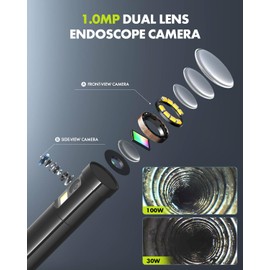 Anykit Dual Lens Endoscope Camera with Adjustable Lights, Type C Borescope for Sewer, IP67 Waterproof Semi-Rigid Snake Camera, 1080HD Industrial Scope Inspection Cam, Gadgets for Men(16.5 ft)