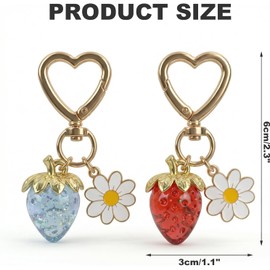 Paquete de 2 Llavero de Fresa, Dijes de Flores Llaveros de Moda, Llavero para Bolsos o Llaves de Coche para Mujeres y Ni?as, Bolsos Hechos a Mano (Rojo, Auzl)