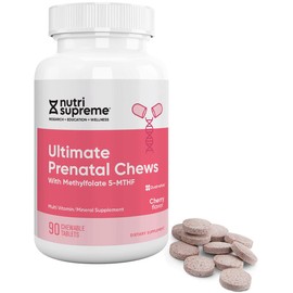 Nutri Supreme Prenatal Vitamin, Chewable Prenatal Vitamins for Women with Highly Absorbable Methyl Folate, Complete Prenatal Multivitamin with Iron, Kosher, Cherry Flavor, 90 Count