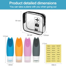 evbetter 6pcs Travel Bottles for Toiletries, 3oz Tsa Approved Travel Size Containers Carry-On Airplane, Leak Proof Refillable Silicone Shampoo and Conditioner Bottles, Travel Size Toiletries Labeled