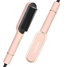 Hair Straightening Brush, 5 Temperature Settings, 30 Seconds Fast Heating Straightening Comb, Anti-scald and Auto Shut-Off, Straightening Brush for Salon at Home
