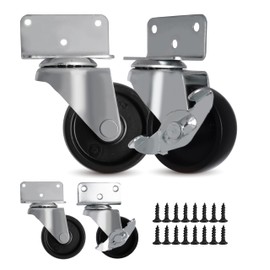 AXL L-Shaped Side Mount Furniture Casters, 2 Inch Swivel Wheels with Lock, Heavy Duty 500 lbs Capacity for Furniture, Cabinets, and Baby Beds(Set of 4 with Screws)