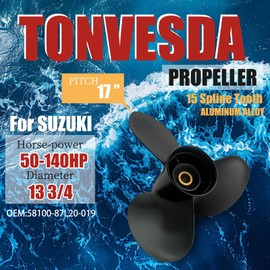 Tonvesda Boat Propeller for Suzuki Outboard Engine Aluminum Propeller 50HP 60HP 70HP 90HP 100HP 115HP 140 HP,13 1/2x15 13 1/4x17 13x19 13 3/4x17 13 3/4x19 13 3/4x21 14x17 14x19,15 Spline Tooth,RH