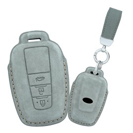 ontto Car Key Fob Cover Keyring Fit for Toyota RAV4 Camry CHR Corolla Avalon Land Cruiser Prado Prius C-HR keyless Entry Smart Key Case Leather Key Holder Bag Shell Keychain Accessories Grey