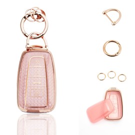 vehicleloong Key Fob Cover Case Shell Keychain for Toyota 2020 2021 2022 2023 2024 2025 RAV4 Camry Corolla Highlander Avalon 4Runner Prius C-HR GR86 Accessories Girly Women, 4 Button, Gold Pink, TPU