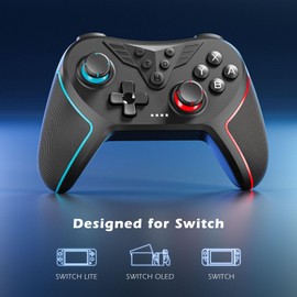 LATEC Controller für Switch, Wireless Switch Controller Kompatibel mit Switch Lite/OLED, Hall Joystick/Programmierbare Taste/6-Achsen-Gyroskop/Einstellbare Vibration/Turbo-Funktion/Bildschirmaufnahme
