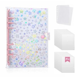 zenoco Sealing Book, Transparent Binder for Girls, A6, 6 Holes, Removable, Seal Storage, Thick, with Mat (20 Refills, Single Lock, Hologram Star, Pink)