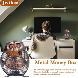 Jwthee Metal Owl Wine Cork Holder, Decorative Vino Cork Storage Box Wrought Iron Owl Storage Tank Metal Money Box Decorative Wine Cork Barrel Cork Storage Cage Wine Stopper Collector Container