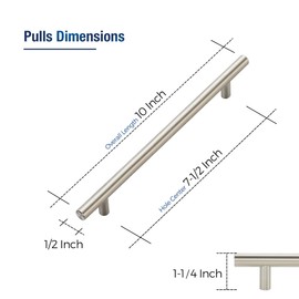 JOY DECOR 15 Pack Cabinet Handles, Brushed Nickel Cabinet Pulls, 7-1/2 in Hole Center Kitchen Cabinet Handles, Stainless Steel T Bar Handles for Dresser Drawers