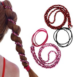 EKIND 2 Pack 25'' Hair Ties Elastic Braided Ponytail Wrap Strong Hold No Tangled, Suitable for Women Girls Long Hair for Exercising, Swimming (Red Black and Magenta) ﻿ ﻿ ﻿ ﻿ ﻿