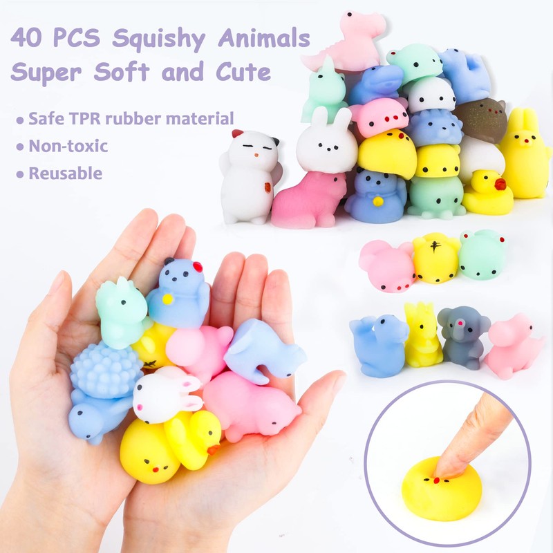 twoonto Mini Squishy Pack, Soft Mochi Squishy Toys 40 Pack