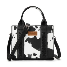 Wrangler Mini Tote Bag for Women Cow Print Western Crossbody Purse, Mini Allover Cow Print Black, Small