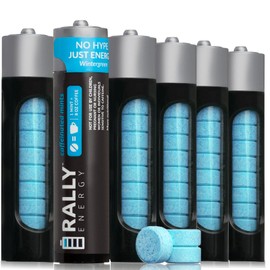 Rally Energy Caffeine Mints, 60milligram Caffeine, Instant Energy, Fresh Breath Caffeinated Minty Candy, 0 Sugar, Natural Wintergreen Flavor (6 Packs, 60 Mints)